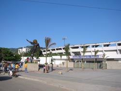 In front of the stadium